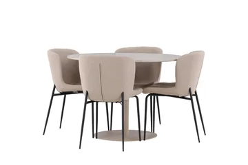 Lycke Spisegruppe 110 cm Rund med 4 Modesto stoler - Beige/Beige - Møbler - Bord - Spisegruppe