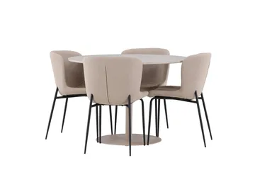 Lycke Spisegruppe 110 cm Rund med 4 Modesto stoler - Beige/Beige - Møbler - Bord - Spisegruppe