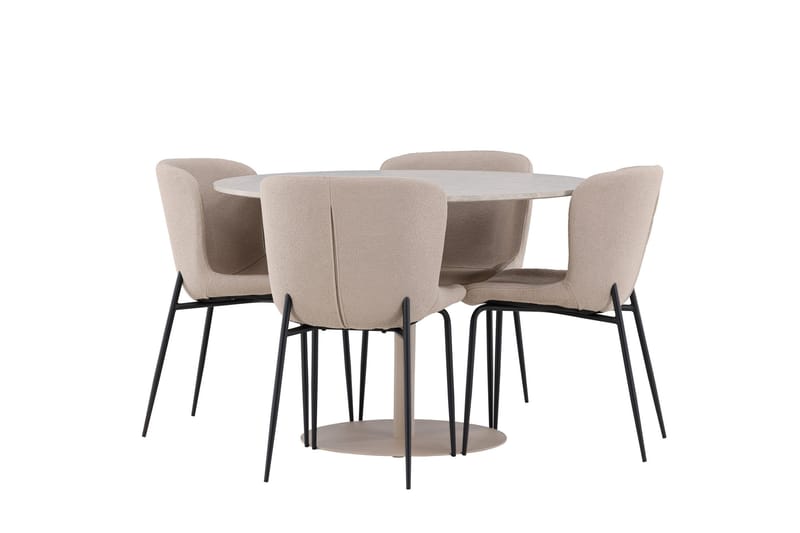 Lycke Spisegruppe 110 cm Rund med 4 Modesto stoler - Beige/Beige - Møbler - Bord - Spisegruppe