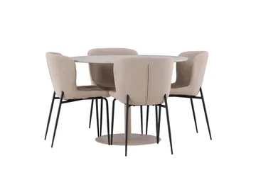 Lycke Spisegruppe 110 cm Rund med 4 Modesto stoler - Beige/Beige - Møbler - Bord - Spisegruppe