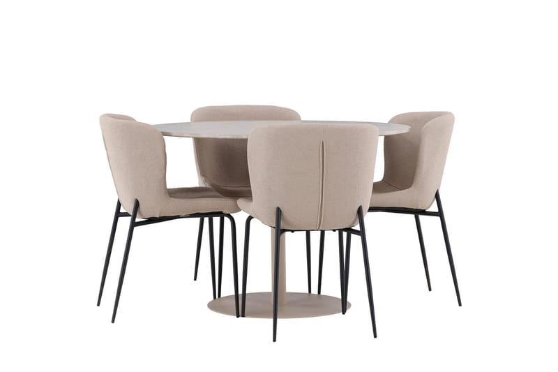 Lycke Spisegruppe 110 cm Rund med 4 Modesto stoler - Beige/Beige - Møbler - Bord - Spisegruppe