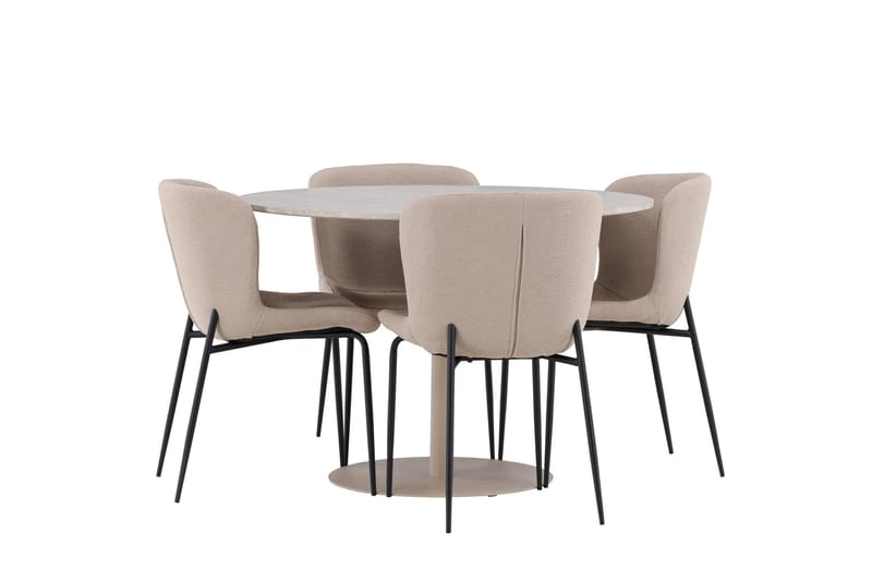 Lycke Spisegruppe 110 cm Rund med 4 Modesto stoler - Beige/Beige - Møbler - Bord - Spisegruppe