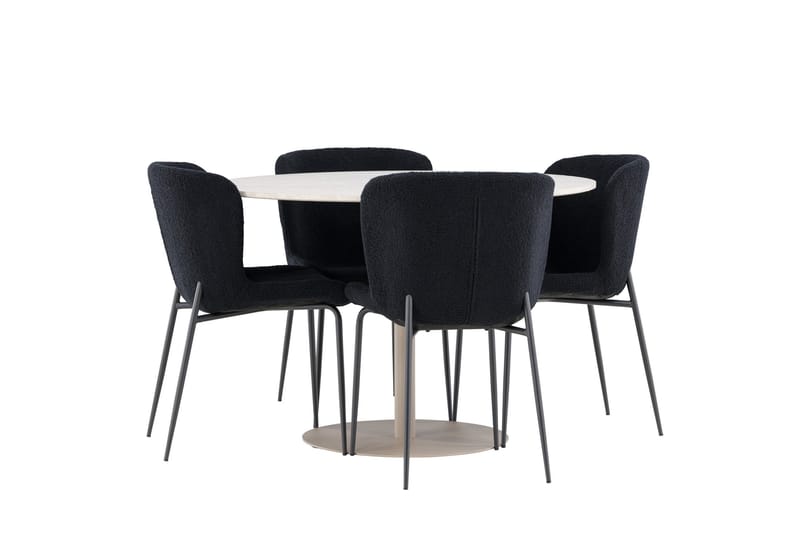 Lycke Spisegruppe 110 cm Rund med 4 Modesto stoler - Beige/Svart - Møbler - Bord - Spisegruppe