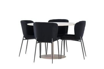 Lycke Spisegruppe 110 cm Rund med 4 Modesto stoler - Beige/Svart - Møbler - Bord - Spisegruppe