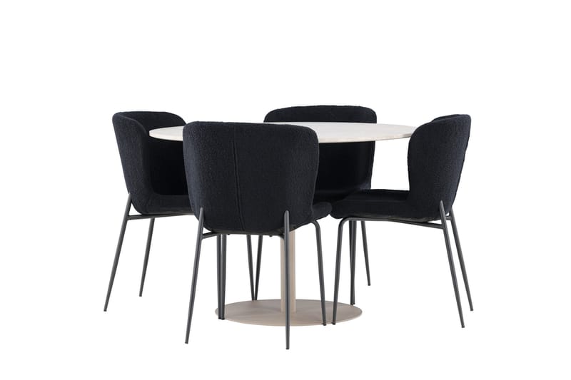Lycke Spisegruppe 110 cm Rund med 4 Modesto stoler - Beige/Svart - Møbler - Bord - Spisegruppe