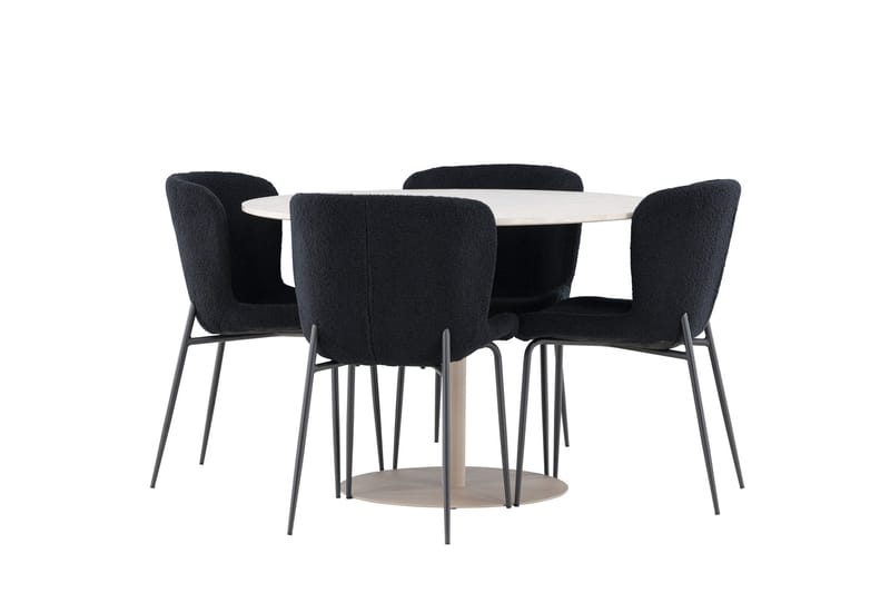 Lycke Spisegruppe 110 cm Rund med 4 Modesto stoler - Beige/Svart - Møbler - Bord - Spisegruppe