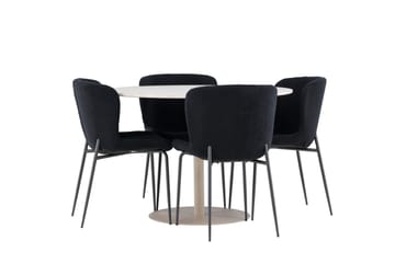 Lycke Spisegruppe 110 cm Rund med 4 Modesto stoler - Beige/Svart - Møbler - Bord - Spisegruppe