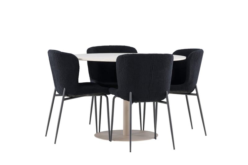 Lycke Spisegruppe 110 cm Rund med 4 Modesto stoler - Beige/Svart - Møbler - Bord - Spisegruppe