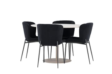 Lycke Spisegruppe 110 cm Rund med 4 Modesto stoler - Beige/Svart - Møbler - Bord - Spisegruppe