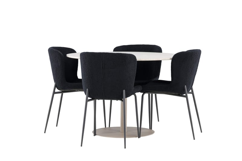 Lycke Spisegruppe 110 cm Rund med 4 Modesto stoler - Beige/Svart - Møbler - Bord - Spisegruppe