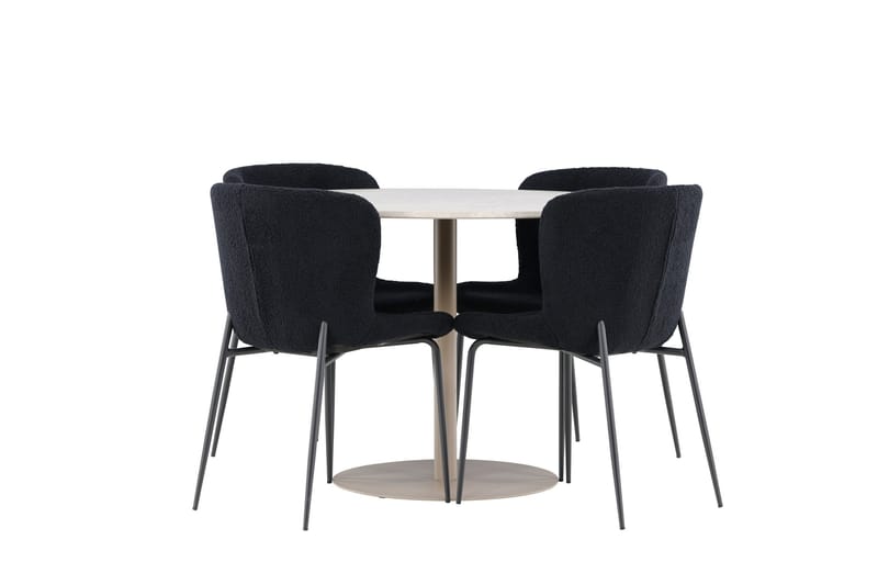 Lycke Spisegruppe 110 cm Rund med 4 Modesto stoler - Beige/Svart - Møbler - Bord - Spisegruppe