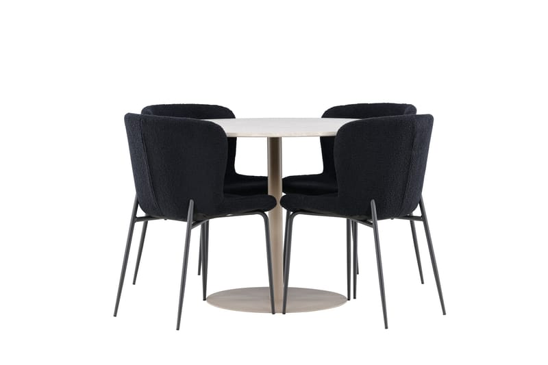 Lycke Spisegruppe 110 cm Rund med 4 Modesto stoler - Beige/Svart - Møbler - Bord - Spisegruppe