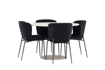 Lycke Spisegruppe 110 cm Rund med 4 Modesto stoler - Beige/Svart - Møbler - Bord - Spisegruppe