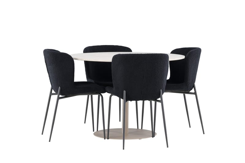 Lycke Spisegruppe 110 cm Rund med 4 Modesto stoler - Beige/Svart - Møbler - Bord - Spisegruppe