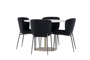 Lycke Spisegruppe 110 cm Rund med 4 Modesto stoler - Beige/Svart - Møbler - Bord - Spisegruppe