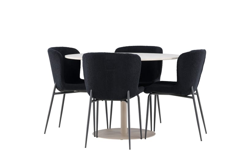 Lycke Spisegruppe 110 cm Rund med 4 Modesto stoler - Beige/Svart - Møbler - Bord - Spisegruppe
