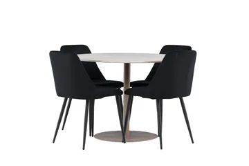 Lycke Spisegruppe 110 cm Rund med 4 Night stoler - Beige/Svart - Møbler - Bord - Spisegruppe