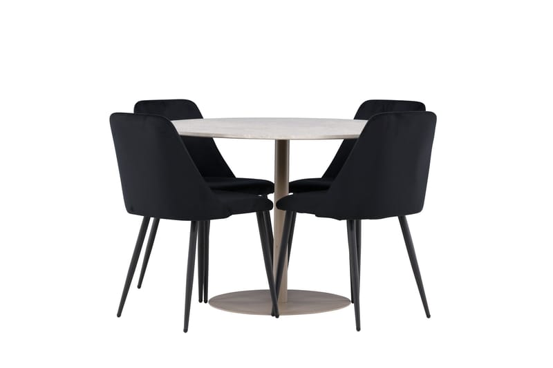Lycke Spisegruppe 110 cm Rund med 4 Night stoler - Beige/Svart - Møbler - Bord - Spisegruppe