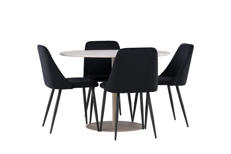 Lycke Spisegruppe 110 cm Rund med 4 Night stoler - Beige/Svart - Møbler - Bord - Spisegruppe