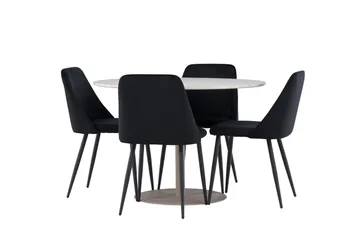 Lycke Spisegruppe 110 cm Rund med 4 Night stoler - Beige/Svart - Møbler - Bord - Spisegruppe