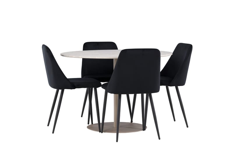 Lycke Spisegruppe 110 cm Rund med 4 Night stoler - Beige/Svart - Møbler - Bord - Spisegruppe