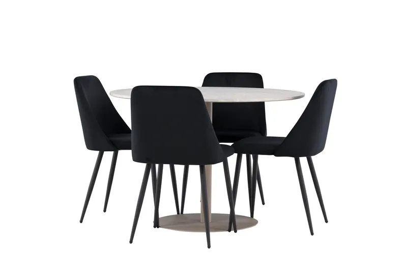 Lycke Spisegruppe 110 cm Rund med 4 Night stoler - Beige/Svart - Møbler - Bord - Spisegruppe
