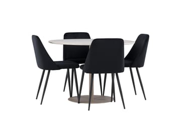 Lycke Spisegruppe 110 cm Rund med 4 Night stoler - Beige/Svart - Møbler - Bord - Spisegruppe