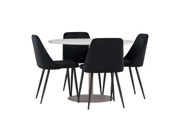 Lycke Spisegruppe 110 cm Rund med 4 Night stoler - Beige/Svart - Møbler - Bord - Spisegruppe