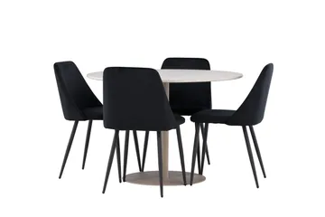Lycke Spisegruppe 110 cm Rund med 4 Night stoler - Beige/Svart - Møbler - Bord - Spisegruppe