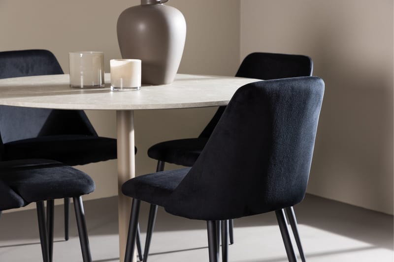 Lycke Spisegruppe 110 cm Rund med 4 Night stoler - Beige/Svart - Møbler - Bord - Spisegruppe