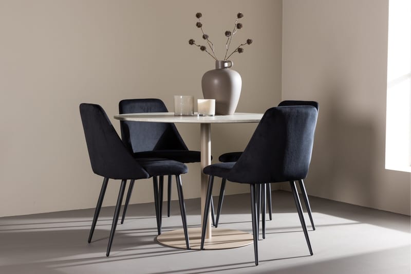 Lycke Spisegruppe 110 cm Rund med 4 Night stoler - Beige/Svart - Møbler - Bord - Spisegruppe