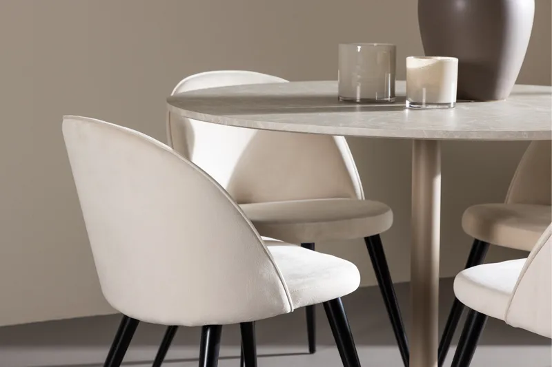 Lycke Spisegruppe 110 cm Rund med 4 Velvet stoler - Beige/Beige - Møbler - Bord - Spisegruppe