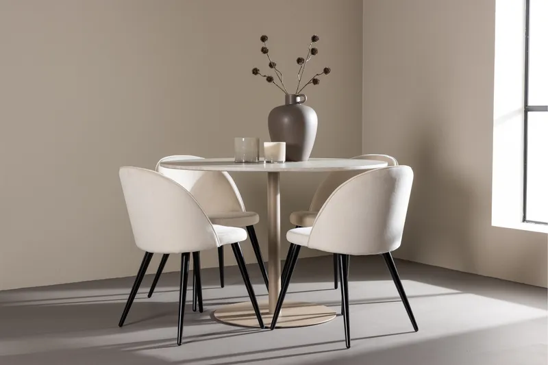 Lycke Spisegruppe 110 cm Rund med 4 Velvet stoler - Beige/Beige - Møbler - Bord - Spisegruppe