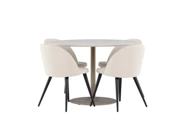 Lycke Spisegruppe 110 cm Rund med 4 Velvet stoler - Beige/Beige - Møbler - Bord - Spisegruppe