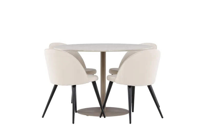 Lycke Spisegruppe 110 cm Rund med 4 Velvet stoler - Beige/Beige - Møbler - Bord - Spisegruppe