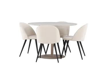 Lycke Spisegruppe 110 cm Rund med 4 Velvet stoler - Beige/Beige - Møbler - Bord - Spisegruppe