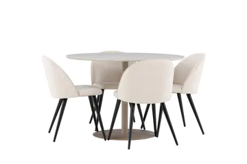 Lycke Spisegruppe 110 cm Rund med 4 Velvet stoler - Beige/Beige - Møbler - Bord - Spisegruppe