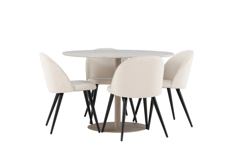 Lycke Spisegruppe 110 cm Rund med 4 Velvet stoler - Beige/Beige - Møbler - Bord - Spisegruppe