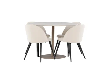 Lycke Spisegruppe 110 cm Rund med 4 Velvet stoler - Beige/Beige - Møbler - Bord - Spisegruppe