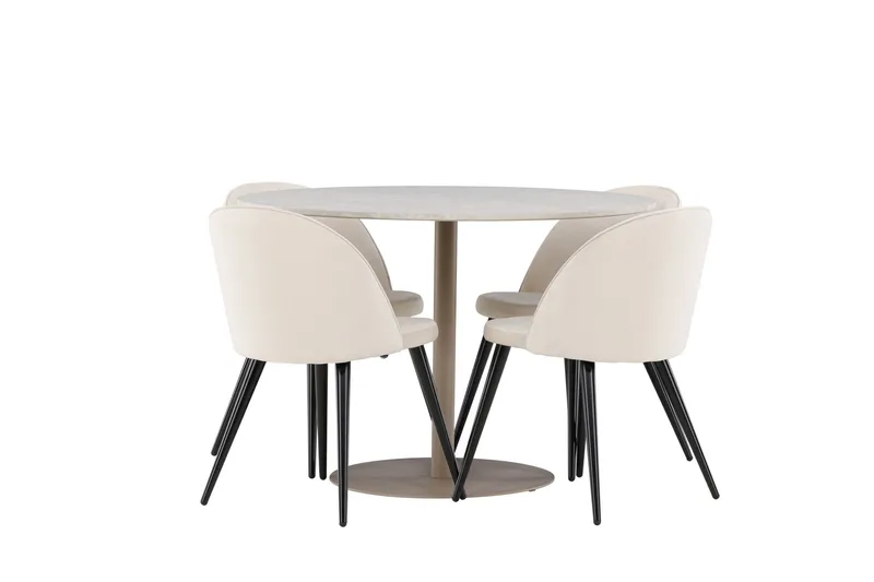 Lycke Spisegruppe 110 cm Rund med 4 Velvet stoler - Beige/Beige - Møbler - Bord - Spisegruppe