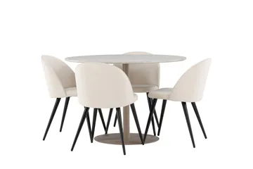 Lycke Spisegruppe 110 cm Rund med 4 Velvet stoler - Beige/Beige - Møbler - Bord - Spisegruppe