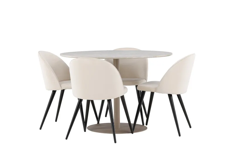 Lycke Spisegruppe 110 cm Rund med 4 Velvet stoler - Beige/Beige - Møbler - Bord - Spisegruppe