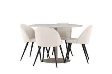 Lycke Spisegruppe 110 cm Rund med 4 Velvet stoler - Beige/Beige - Møbler - Bord - Spisegruppe