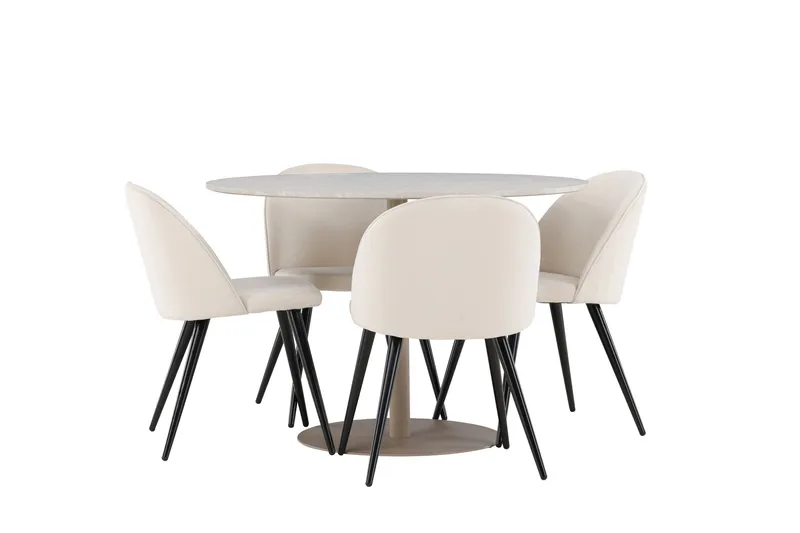Lycke Spisegruppe 110 cm Rund med 4 Velvet stoler - Beige/Beige - Møbler - Bord - Spisegruppe