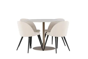 Lycke Spisegruppe 110 cm Rund med 4 Velvet stoler - Beige/Beige - Møbler - Bord - Spisegruppe