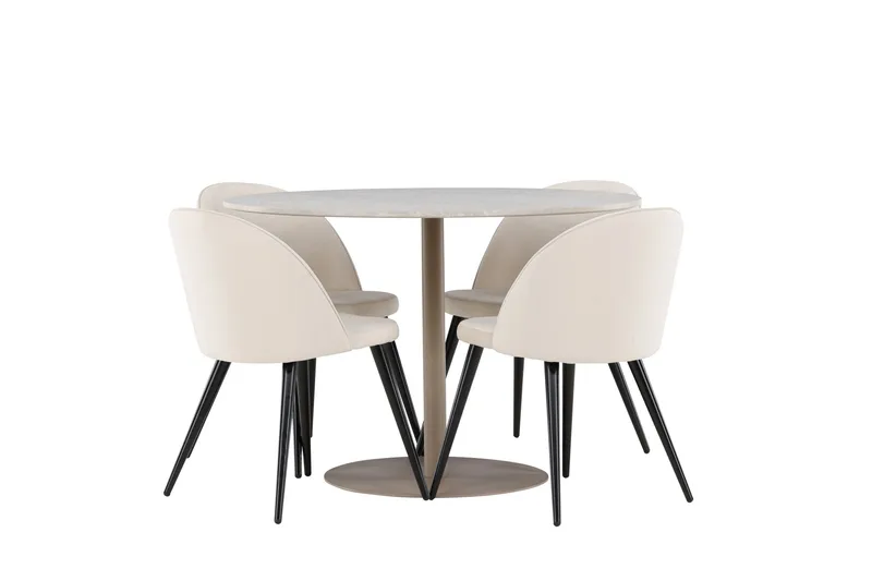 Lycke Spisegruppe 110 cm Rund med 4 Velvet stoler - Beige/Beige - Møbler - Bord - Spisegruppe