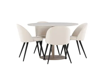 Lycke Spisegruppe 110 cm Rund med 4 Velvet stoler - Beige/Beige - Møbler - Bord - Spisegruppe