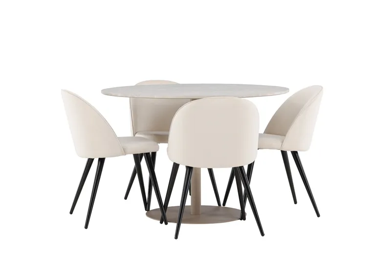 Lycke Spisegruppe 110 cm Rund med 4 Velvet stoler - Beige/Beige - Møbler - Bord - Spisegruppe