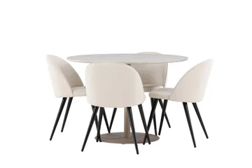 Lycke Spisegruppe 110 cm Rund med 4 Velvet stoler - Beige/Beige - Møbler - Bord - Spisegruppe