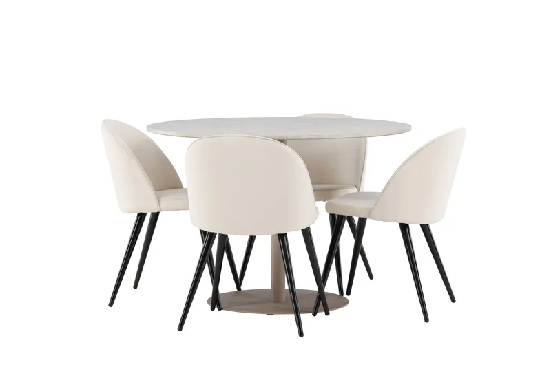 Lycke Spisegruppe 110 cm Rund med 4 Velvet stoler - Beige/Beige - Møbler - Bord - Spisegruppe